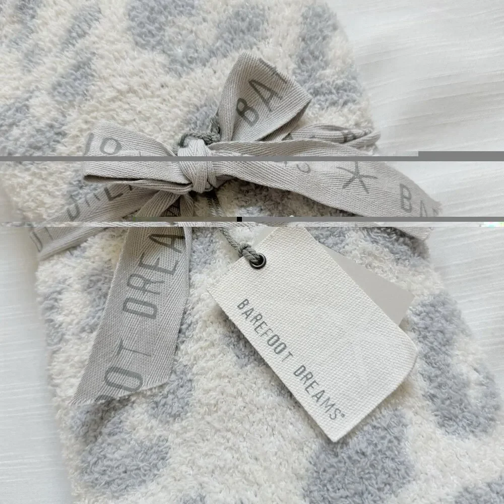 Barefoot Dreams CozyChic In The Wild Baby Blanket Gray & Cream 30”x32” New